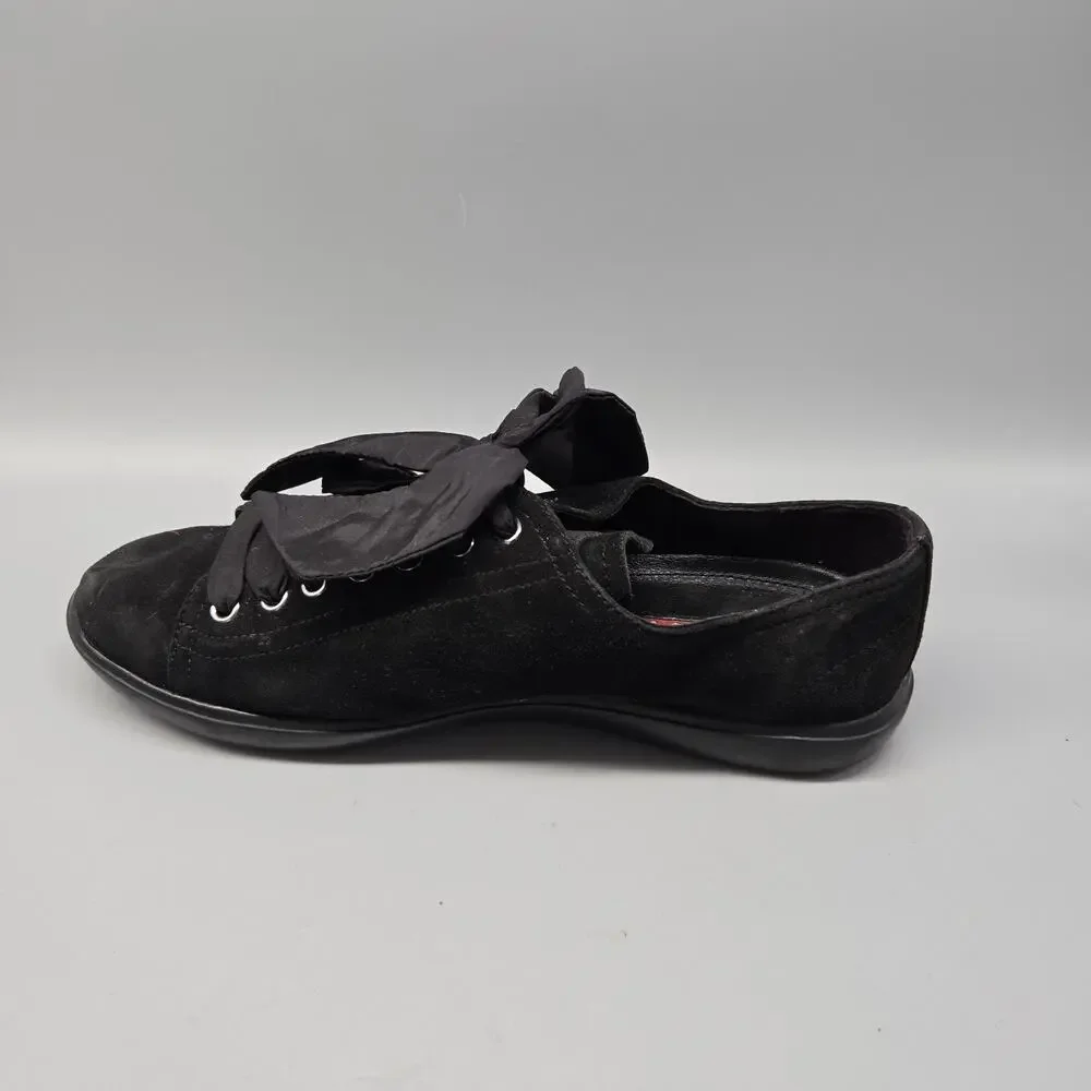 Prada Women's 6.5 Black Camoscio Suede Sneakers W/ Ribbon Laces Limited Edition